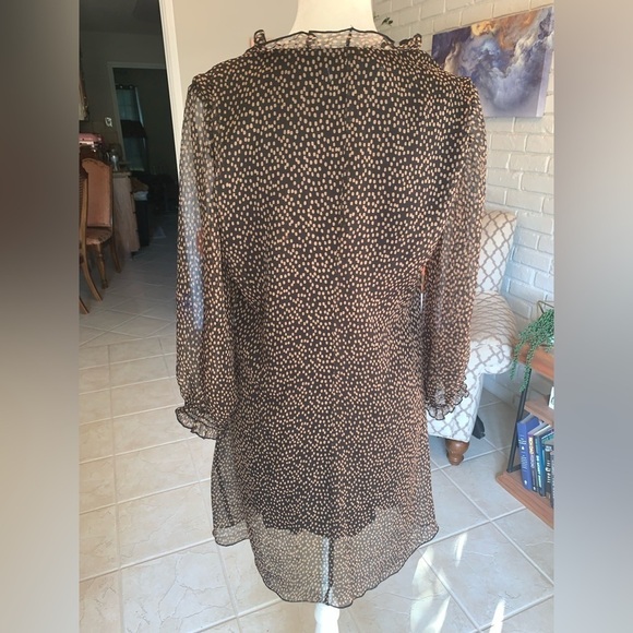 Zara Size Small Brown Speckled Ruffle Neckline Mini Dress - Picture 4 of 7